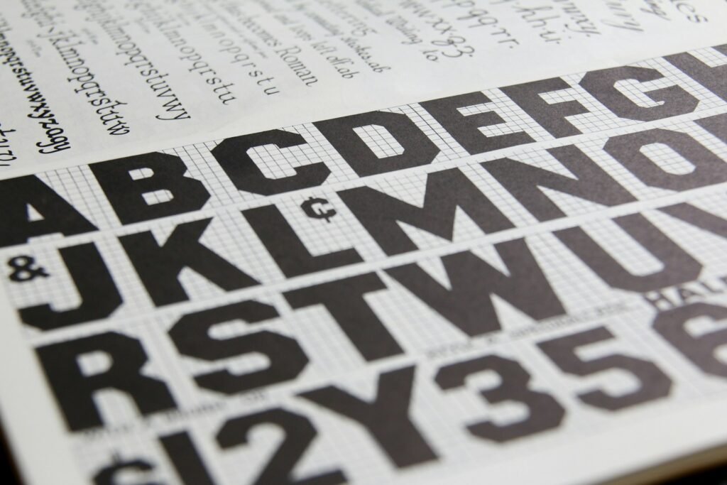 a close up of a book with letters and numbers